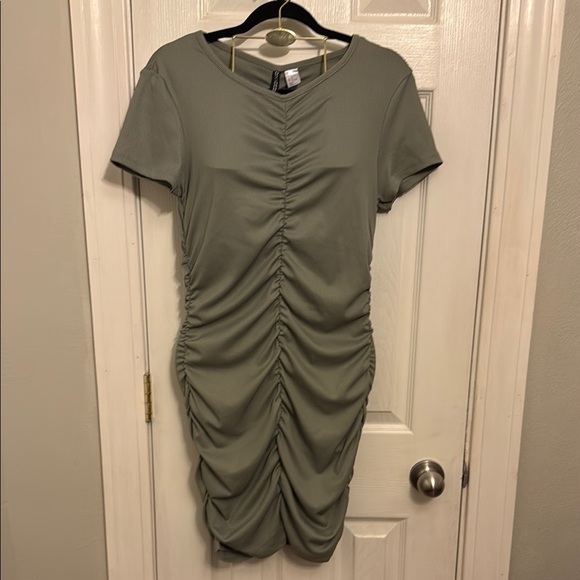Divided Green Ruched V-Neck Bodycon Mini Dress - Picture 1 of 5